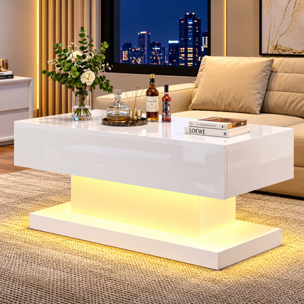 High Gloss Lift Up Top Coffee Table With Storage, Extendable Desktop Dinning Table 100 X 50 X 45 Cm, Height Adjustable Tabletop, Retractable Desk