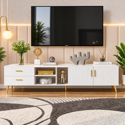 White TV Stand For 75-inch Televisions, Lowboards, TV Boards, TV Cabinet, Entertainment Center, TV Console Table, Modern Entertainment Center, Media Console White
