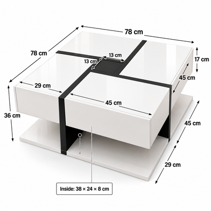 Coffee Table, Table With 4 Drawers, Unique Color Matching And Line Design, Storage Space At The Bottom. 78x78x36cm