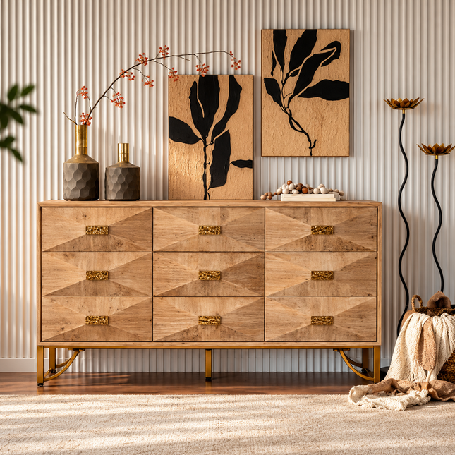 9 Drawers Dresser, Modern Dressers & Chests Of Drawers, TV Stand,Light Wood Dresser For Bedroom,Living Room,Hallway