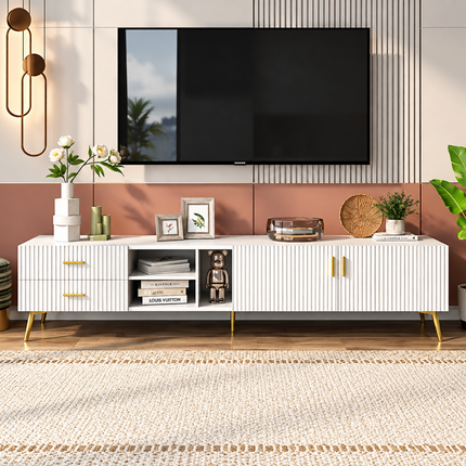 White TV Stand For 75-inch Televisions, Lowboards, TV Boards, TV Cabinet, Entertainment Center, TV Console Table, Modern Entertainment Center, Media Console White