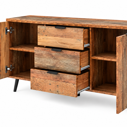 Sideboard Storage Cupboard Kitchen Buffet Sideboard TV Cabinet With Adjustable Shelves Dresser Vertical Cabinet Three Drawers For Living Room Dining Room Bedroom Vintage Brown 140cm