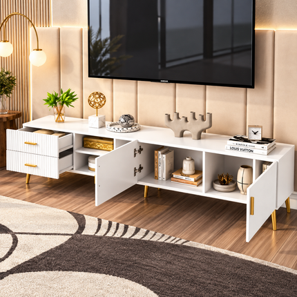 White TV Stand For 75-inch Televisions, Lowboards, TV Boards, TV Cabinet, Entertainment Center, TV Console Table, Modern Entertainment Center, Media Console White