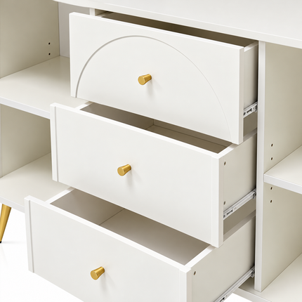 Sideboard Cabinet For Living Room, Chest Of Drawers With 2 Doors And 3 Drawers, Adjustable Shelf, Cream White, 40D X 140W X 84H CM