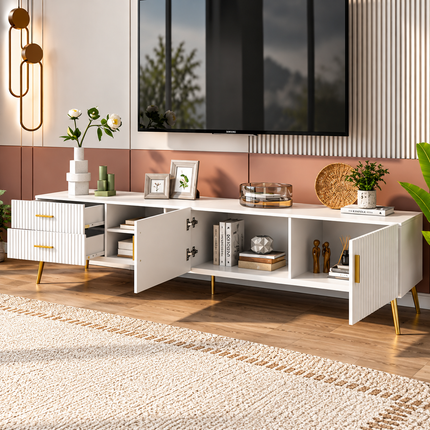 White TV Stand For 75-inch Televisions, Lowboards, TV Boards, TV Cabinet, Entertainment Center, TV Console Table, Modern Entertainment Center, Media Console White