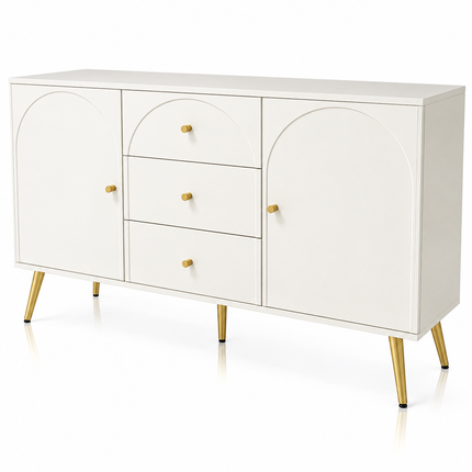 Sideboard Cabinet For Living Room, Chest Of Drawers With 2 Doors And 3 Drawers, Adjustable Shelf, Cream White, 40D X 140W X 84H CM